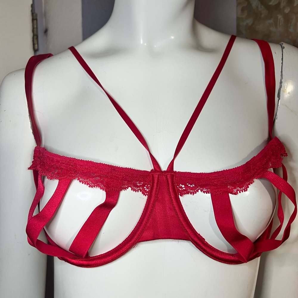 Red Strappy Lace Bra